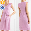 Vestido de verano sin mangas con cuello en V bordado de color rosa con cuello en V de algodón, manufactura de prendas de vestir al por mayor (TA0303D)